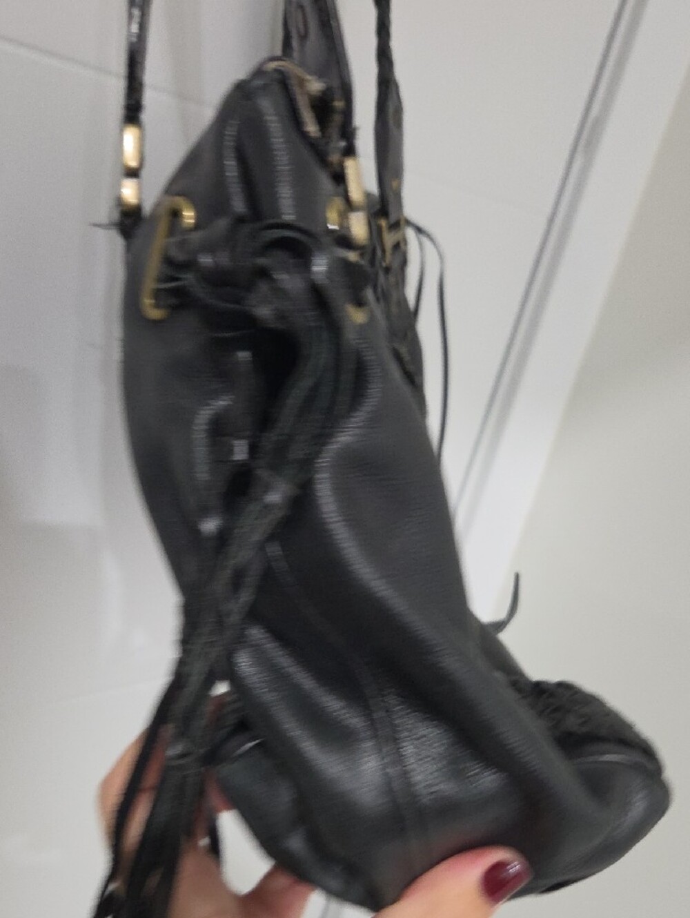 Cole Haan Village Weave Black Leather Shoulder Bag (As-Is / Wear) - Picture 11 of 16